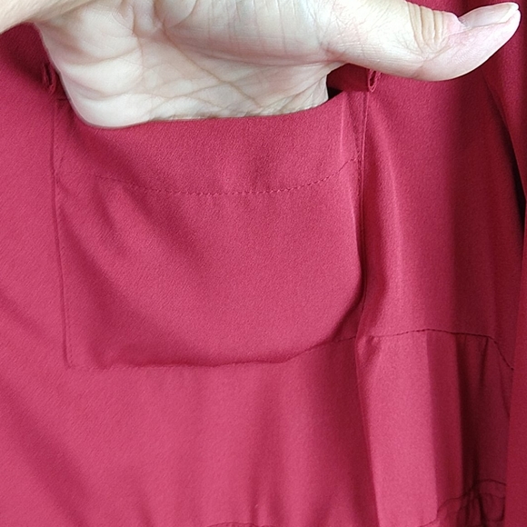 Red LS Drawstring Shirttail Adj. Sleeve Dress - Picture 5 of 12